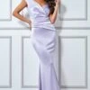 Goddiva Satin Off The Shoulder Maxi Dress - Lilac