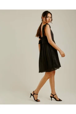 Dusty Pink Ruffled Shoulder Low Neck Smock Dress | Black -Yumi Clothing Shop pqZgeOOv 11565