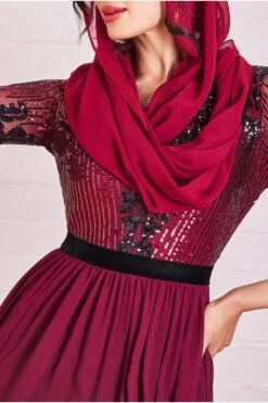 Goddiva Modesty Sequin Mesh Bodice Maxi Dress - Wine -Yumi Clothing Shop pqoU35y3 15357