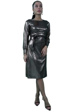 Signage Round Neck With Belt Midi Dress -Yumi Clothing Shop psmkf8rN 13745