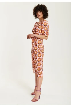 Liquorish Orange Floral Knot Front Midi Dress -Yumi Clothing Shop ptMEyb5B 15635
