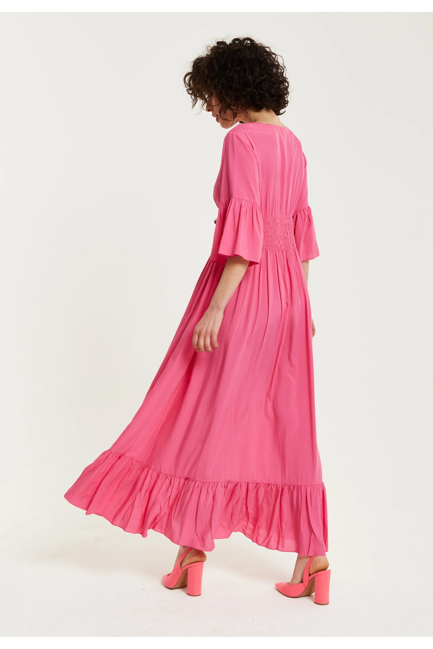Liquorish Pink Maxi Dress With Frill Sleeves 5 Liquorish Pink Maxi Dress With Frill Sleeves - Image 5