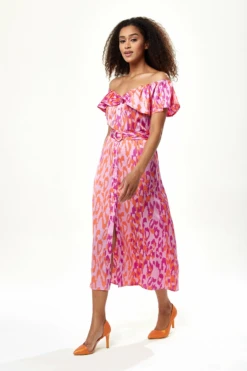 Liquorish Belted Midi Dress With Off Shoulder Sleeves Pink -Yumi Clothing Shop q3JRMwnM 8872