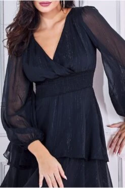 Goddiva Long Sleeve Tiered Midi Dress - Black -Yumi Clothing Shop q61H2KC8 15278