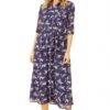 Yumi Navy Crane Print Midi Shirt Dress
