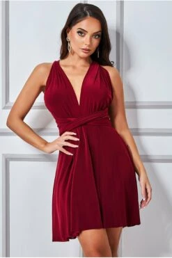 Goddiva Multiway Mini Dress - Wine -Yumi Clothing Shop qCzwMT2O 8621