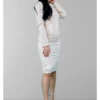 Signage Round Neck Keyhole Long Sleeve Midi Dress