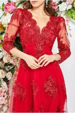 Goddiva Scalloped Lace High Low Midi Dress - Red 6 Goddiva Scalloped Lace High Low Midi Dress - Red -Yumi Clothing Shop qHU301CP 10398