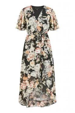 Mela London Black Floral High Low Wrap Dress -Yumi Clothing Shop qPiyaouM 13926