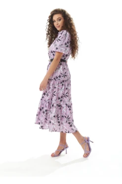 Liquorish Floral Print Button Up Midi Dress In Lilac -Yumi Clothing Shop qeTaD29o 15555