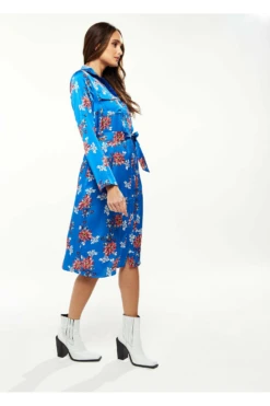 Liquorish Floral Print Shirt Dress In Bright Blue -Yumi Clothing Shop quPr1zNj 8272