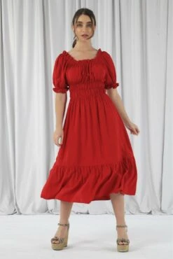 Double Second Red Bardot Midi Dress 7 Double Second Red Bardot Midi Dress -Yumi Clothing Shop qxqLDA59 11928