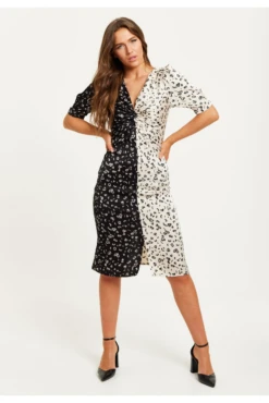 Liquorish Mono Heart Print Knot Front Midi Dress -Yumi Clothing Shop qyfJUggn 15387
