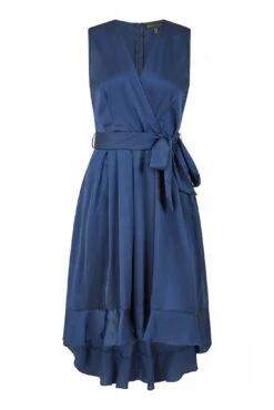 Mela London Navy Satin Dipped Hem Wrap Over Midi Dress -Yumi Clothing Shop rAoXKYoq 14769