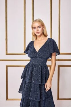Goddiva Sequin Lurex Tiered Maxi Dress - Navy -Yumi Clothing Shop rGPrR2Nq 13698