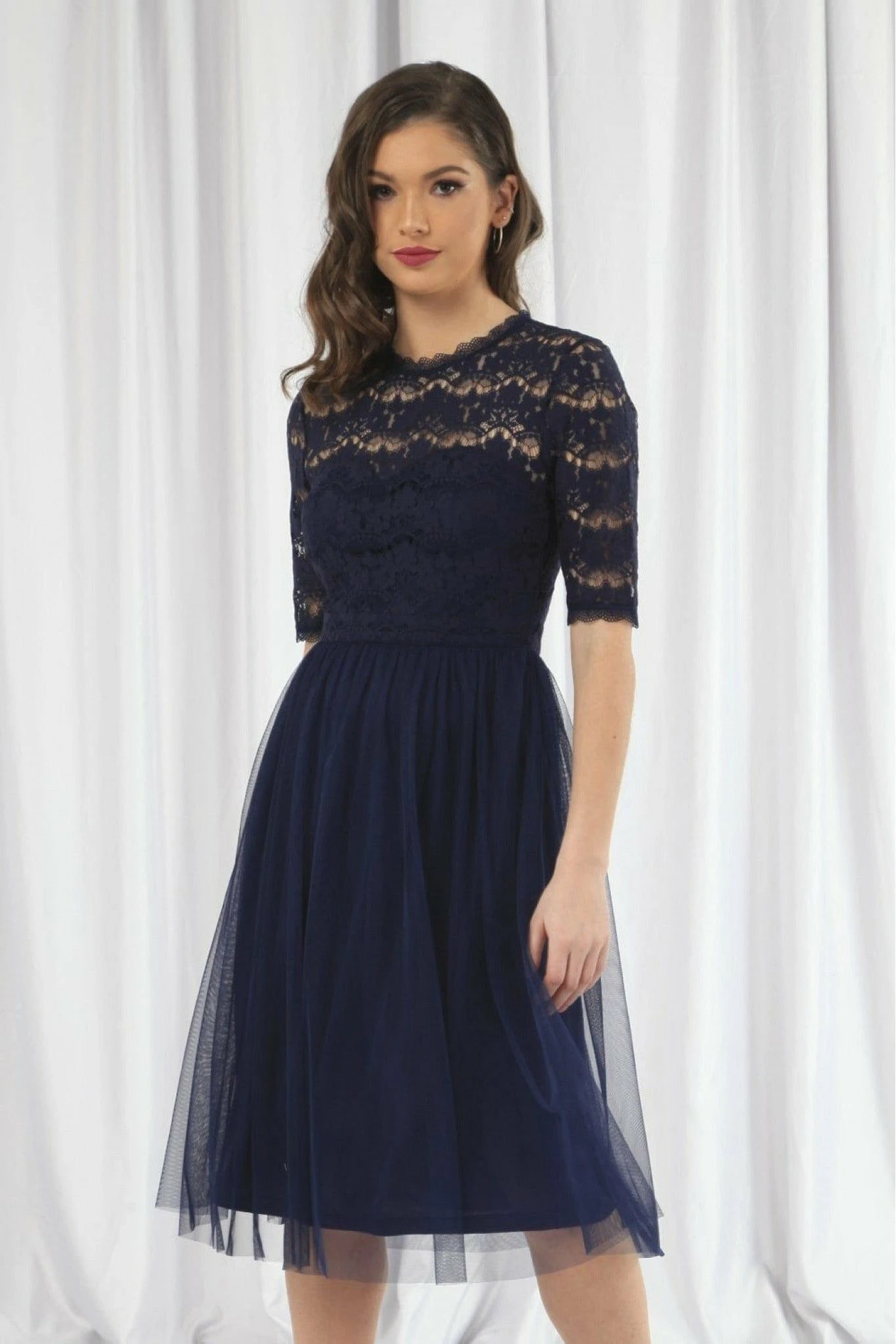Double Second Navy Lace Dress With Tulle Skirt 4 Double Second Navy Lace Dress With Tulle Skirt - Image 4