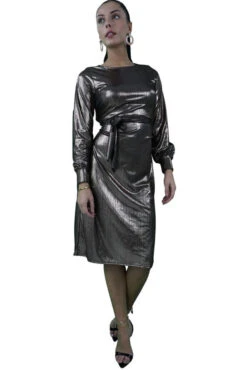 Signage Round Neck With Belt Midi Dress -Yumi Clothing Shop rSVAJGVR 13745