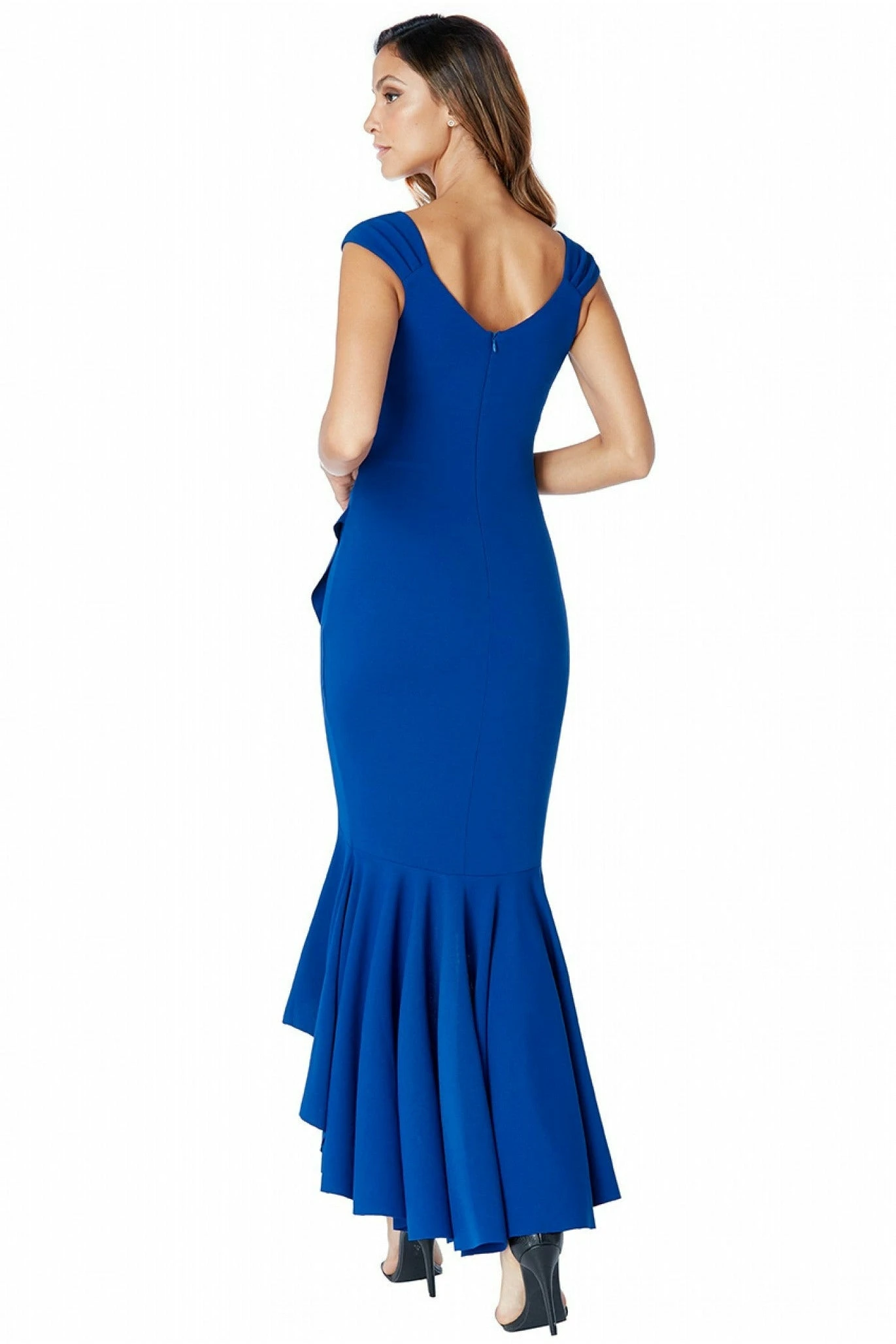 Goddiva High Low Frill Hem Maxi Dress - Royal Blue 2 Goddiva High Low Frill Hem Maxi Dress - Royal Blue - Image 2