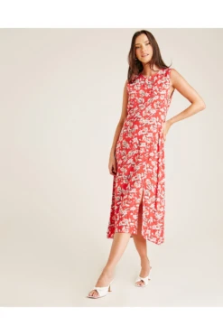 Dusty Pink Slit Front Printed Sleeveless Dress