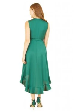 Mela London Green Satin Dipped Hem Wrap Over Midi Dress -Yumi Clothing Shop rhpFqUV5 14768