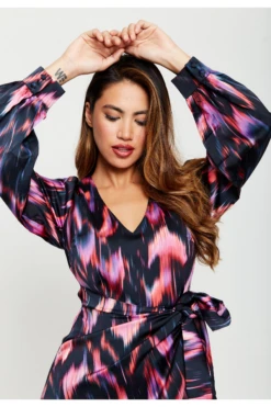 Liquorish Abstract Ikat Print Mini Wrap Dress In Black -Yumi Clothing Shop riQEm6V0 14859