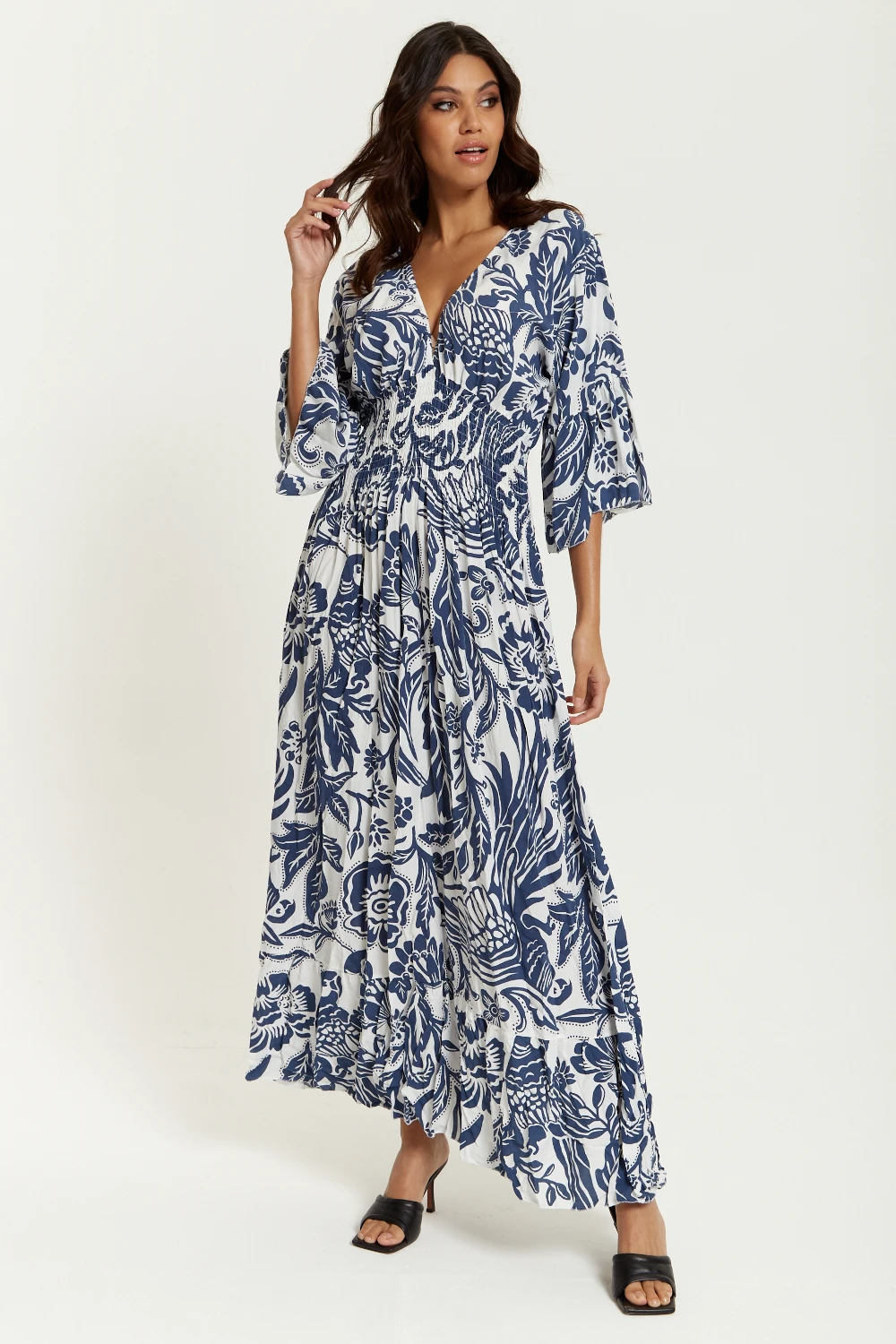 Hoxton Gal Oversized V Neck Detail Floral Print Maxi Dress 1 Hoxton Gal Oversized V Neck Detail Floral Print Maxi Dress