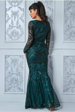 Goddiva Full Sleeve Sequin Evening Dress - Emerald Green -Yumi Clothing Shop rukyCVNH 7255