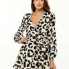 Liquorish Animal Print Mini Wrap Dress With Long Sleeves