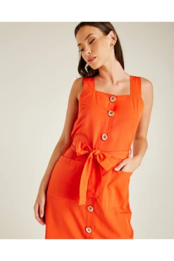 Dusty Pink Button Front Pinafore Dress | Orange Red -Yumi Clothing Shop s6jIKzTp 12189