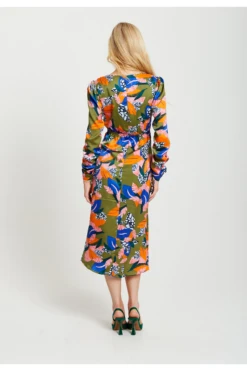 Liquorish Abstract Leaf Print Midi Ruched Dress In Olive -Yumi Clothing Shop sRiLW1m1 13001