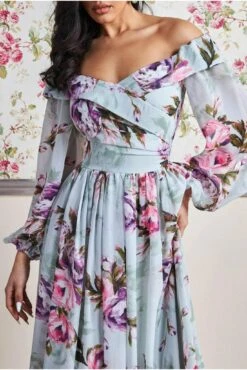 Goddiva Drop Shoulder Wrap Maxi Dress - Sage Green -Yumi Clothing Shop sU1gGwSs 11094