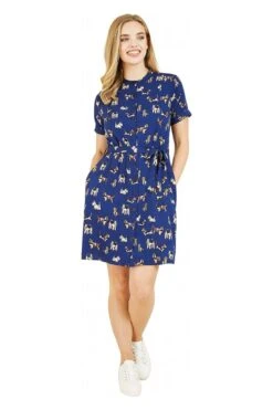 Yumi Recycled Navy Dog Print Shirt Dress
