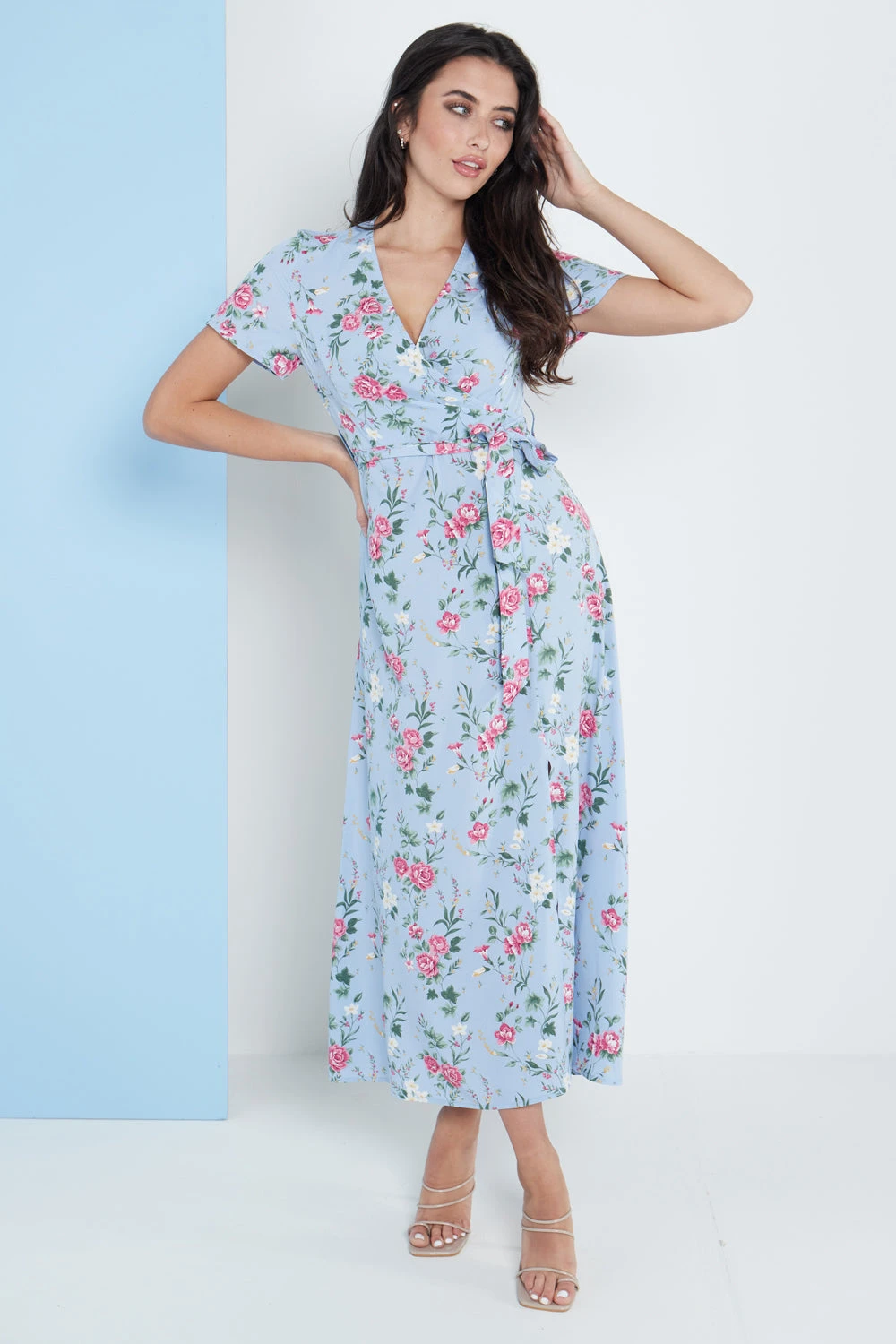 Lilura London Wrap Front Maxi Dress In Blue Floral Print 5 Lilura London Wrap Front Maxi Dress In Blue Floral Print - Image 5