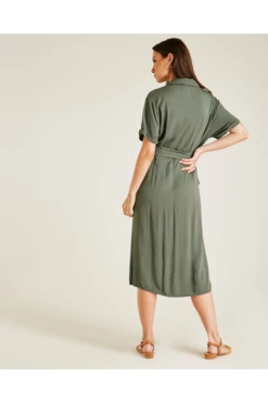 Dusty Pink Button Up Short Sleeve Midi Dress | Dark Khaki -Yumi Clothing Shop sq7cBHH4 12192