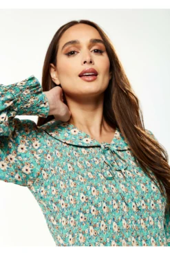 Liquorish Floral Print Smock Mini Dress Peter Pan Green -Yumi Clothing Shop t1usQszV 8426