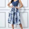 Goddiva Jacquard Off The Shoulder Midi Dress - Blue