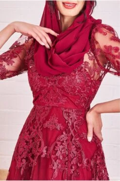Goddiva Modesty Lace Dipped Hem Midi Dress - Wine -Yumi Clothing Shop t8M3NklJ 15366