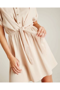 Dusty Pink Tie Up Front Swing Dress | Beige -Yumi Clothing Shop tU88oV3Y 12205