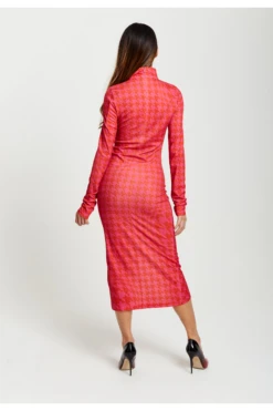 Liquorish Distorted Houndstooth Print Fitted Midi Dress -Yumi Clothing Shop teFJH9Fp 13816