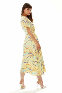 Liquorish Midi Abstract Zebra Print Dress With Mesh Yellow -Yumi Clothing Shop tfsywQAN 10788