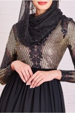 Goddiva Modesty Sequin Mesh Bodice Maxi Dress - Black -Yumi Clothing Shop tnKNrIH2 15358