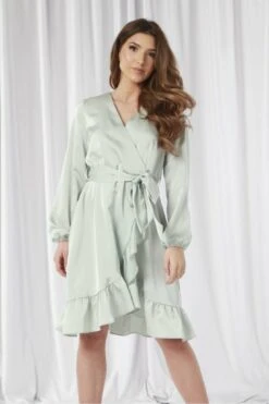 Double Second Sage Frill Wrap Dress
