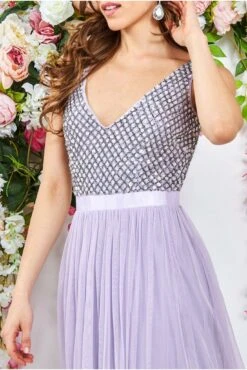 Goddiva Sequin Bodice Pleated Maxi Dress - Lavender -Yumi Clothing Shop uCELC9aL 3922