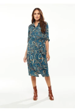 Liquorish Scribble Print Midi Shirt Dress In Green