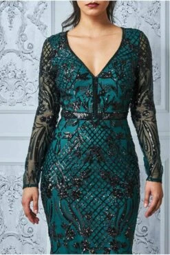 Goddiva Full Sleeve Sequin Evening Dress - Emerald Green -Yumi Clothing Shop uX1c2QMH 7255