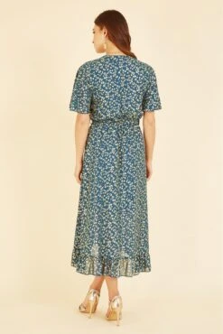 Mela London Teal Leopard Foil Print Wrap Midi Dress -Yumi Clothing Shop uXh5EcRX 13231