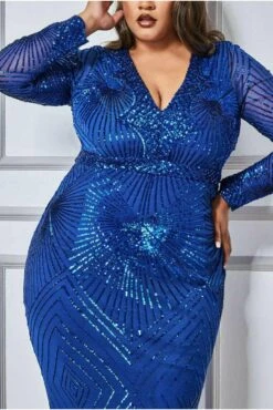 Goddiva Plus Starburst Sequin Maxi Dress - Royal Blue -Yumi Clothing Shop uh1Dlrdr 11680