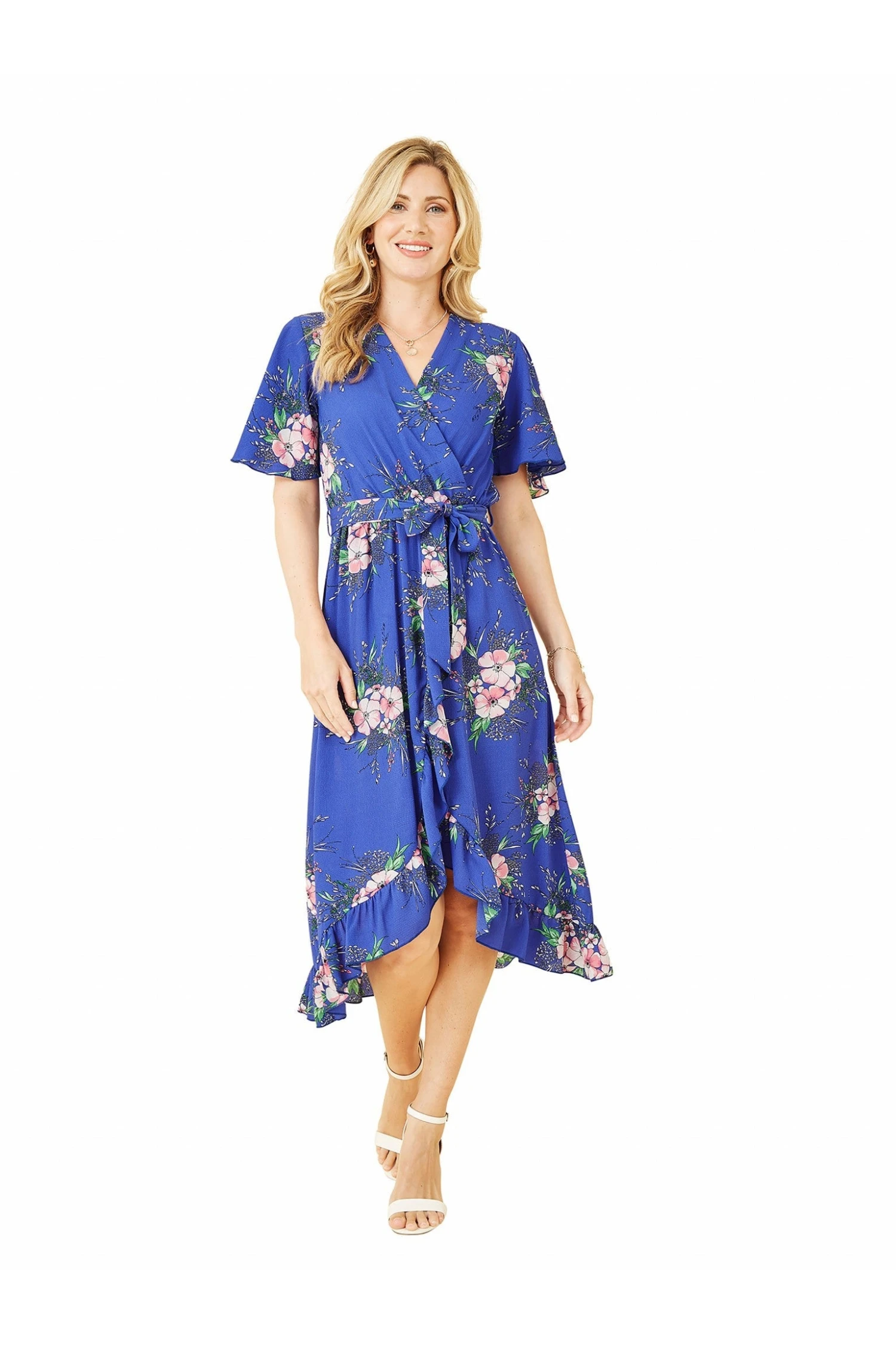 Mela London Blue Floral Dip Hem Wrap Midi Dress 1 Mela London Blue Floral Dip Hem Wrap Midi Dress