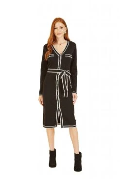 Yumi Black Knitted Shirt Dress With Contrast Border
