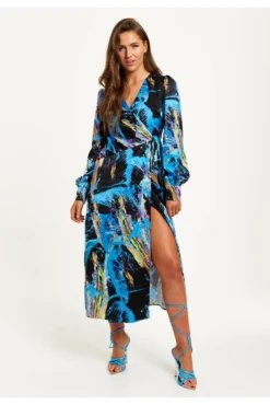Liquorish Multicolour Abstract Print Midi Wrap Dress